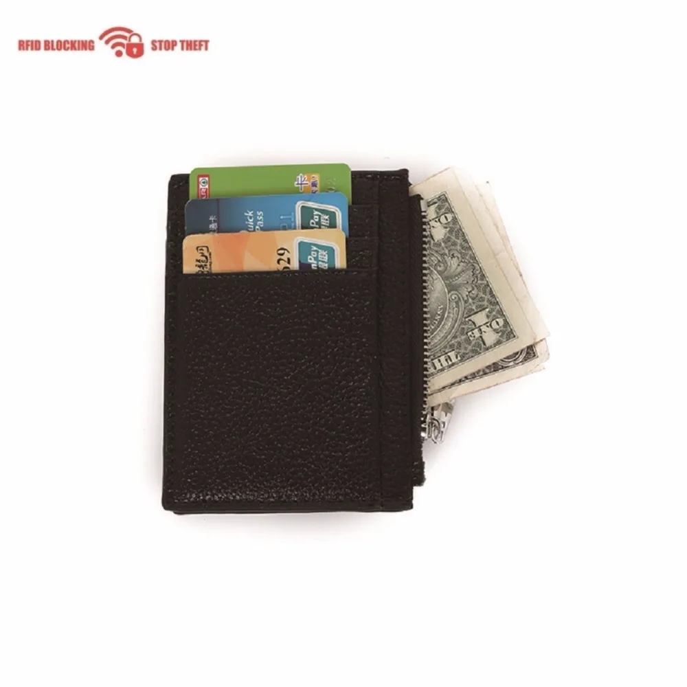 

Artmi RFID Blocking Leather Slim Zipper Credit Card holder Wallet Card Case Coin Purse with key Chain