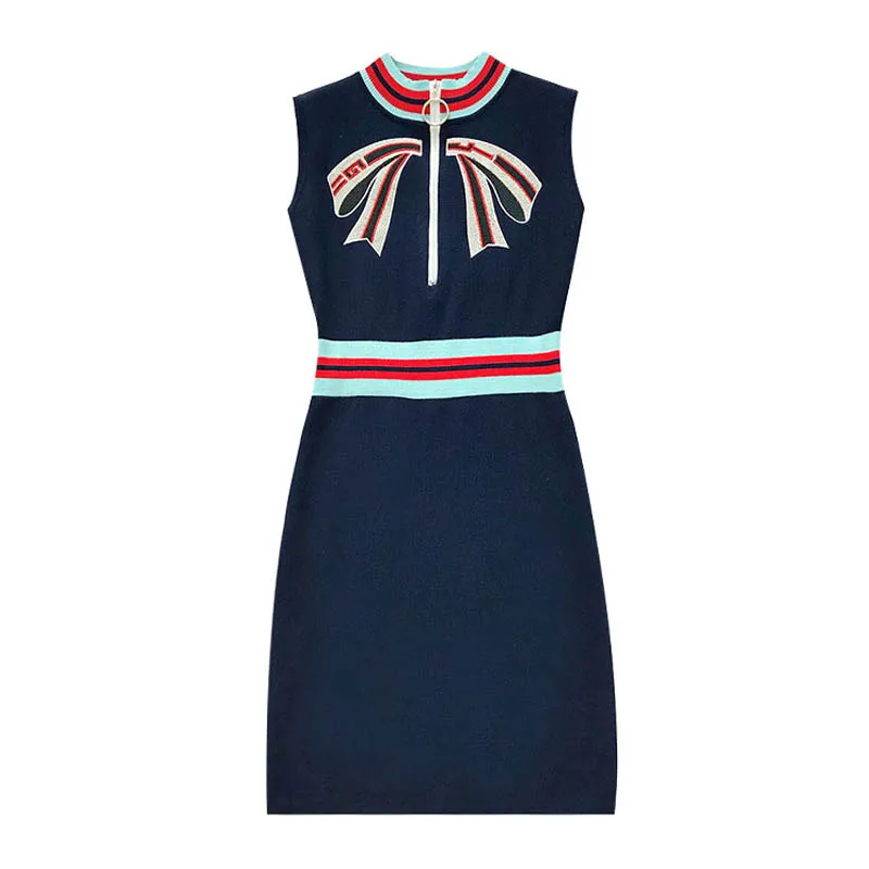 PERHAPS-U-navy-geometric-bow-zippers-stand-collar-sleeveless-long-sleeve-pencil-knitted-short-mini-dress(1)