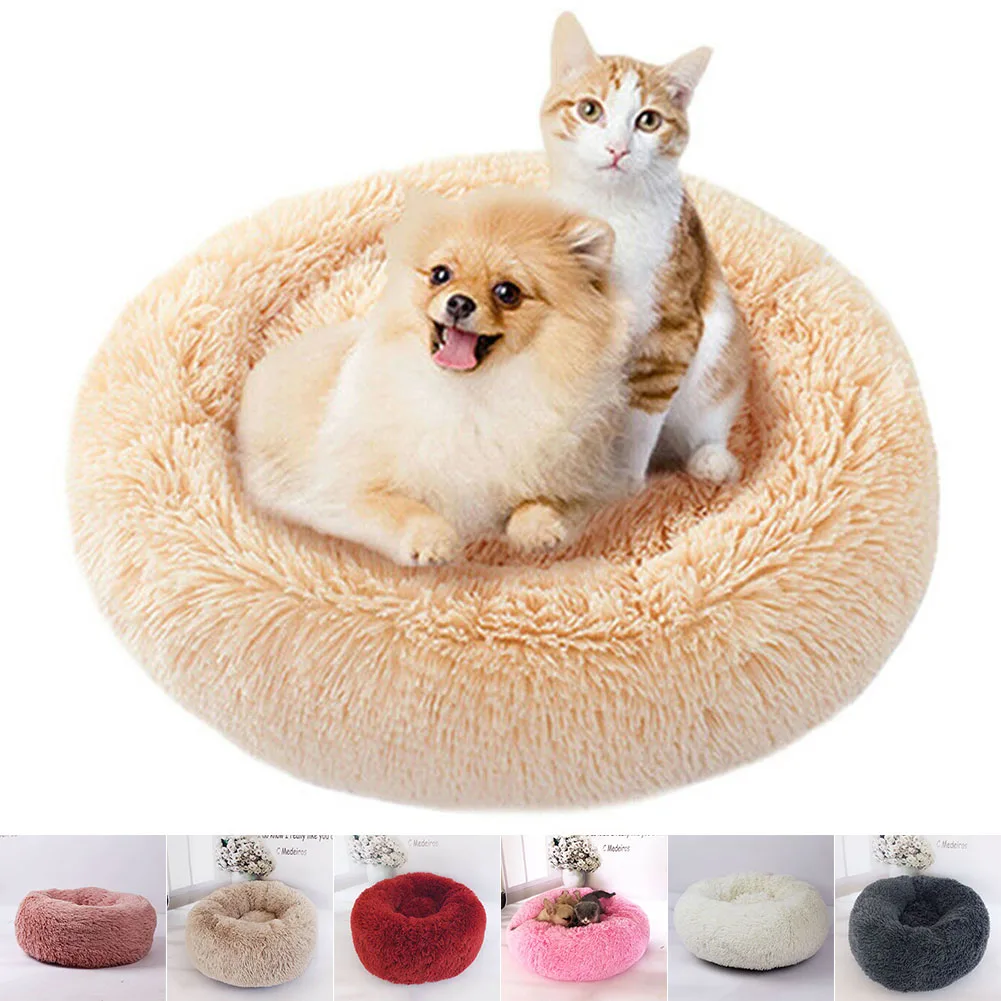 Теплая Флисовая кровать для собак пончик кошка кровать круглая подушка для шезлонга для маленьких для средних и больших собак и кошек зимняя собака Конура для щенка коврик для домашних животных