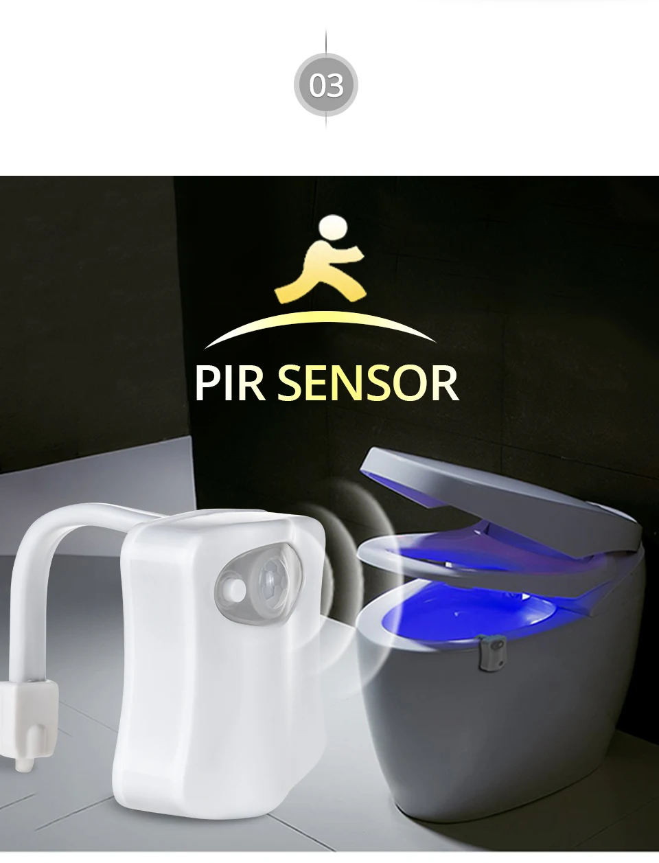 Motion Sensor Toilet Seat Lighting 8 Colors Backlight Toilet Bowl Automatic Night Lamp 3 AAA Seat Sensor Light LED Toilet Lamp (8)