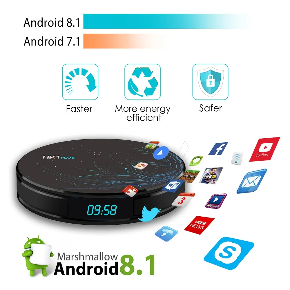 HK1 PLUS Amlogic S905X2 Smart Android 8,1 tv Box 4G 64G 4 K HD LPDDR4 2,4G/5 GHz Wifi 100 M медиаплеер BT 4,0 телеприставка