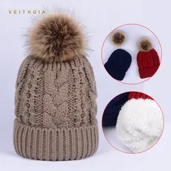VEITHDIA 2019 для женщин s шапки добавить бархат флис внутри шапочки зима 8 Пейсли шапки для помпоном шляпа женский твист шапки с узорами