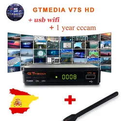GTMedia V7S HD DVB-S2 ТВ коробка спутникового ресивера 1080 P Поддержка ключ powervu, biss декодер + 1 год Cccam + USB WI-FI PK freesat V7