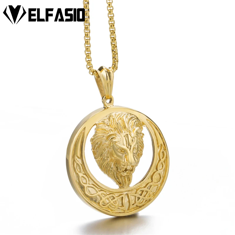 

Elfasio Gold/Silver Color Celtic Lion Pendant Necklace Chain for Mens Gold Filled Jewelry