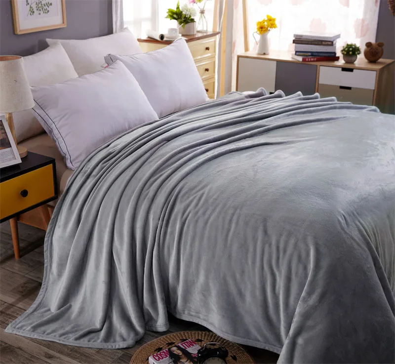 230gsm/300gsm 6 размеров, супер мягкое Коралловое Флисовое одеяло, одноцветное покрывало для дивана, норковая зимняя тёплая простыня, пушистое Клетчатое одеяло - Цвет: Grey