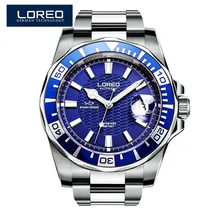 LOREO Sapphire Automatic Mechanical Watch Men Stainless Steel Waterproof Auto Date Nylon Watch Relogio Masculine Masculino K34
