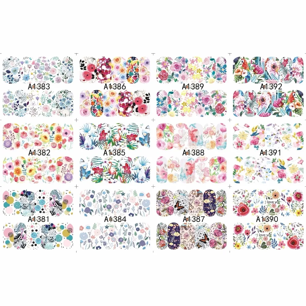 

12 PACK/ LOT WATER DECAL NAIL ART NAIL STICKER SLIDER FULL COVER FLOWER BUTTERFLY BLUE PURPLE GRASS LEAVES A1381-1392