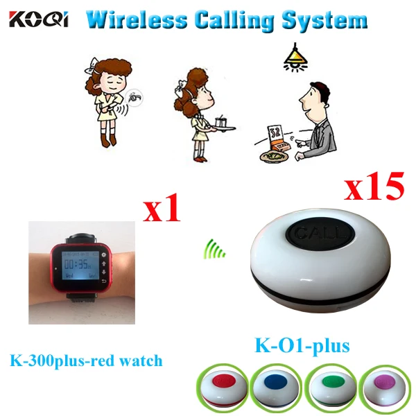 

Wireless Paging System For Restaurant Reliable Buzzer Press The Button On The Table(1pcs Watch Receiver +15pcs Call Button)