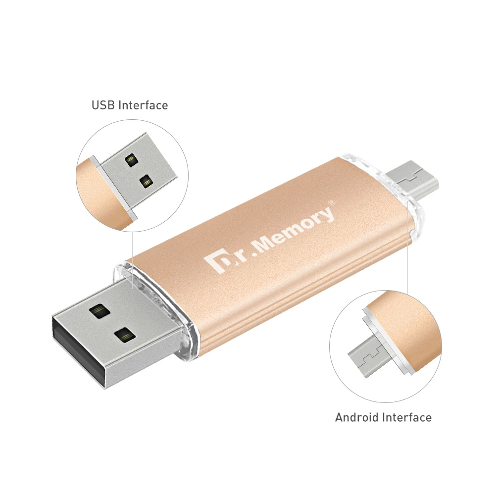 Дешевый Dr. памяти флэш накопитель USB OTG 32 ГБ, 64 ГБ и 128 ГБ шампанское золотая металлическая ручка Drive16GB 8 GB Micro USB Порты и разъёмы для телефона usb накопите...
