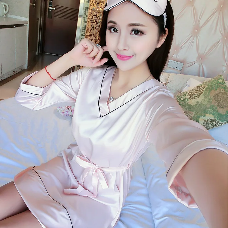 Homewear Black Pink Blue Long Sleeve Sleeping Dress Night Gown Bathrobe