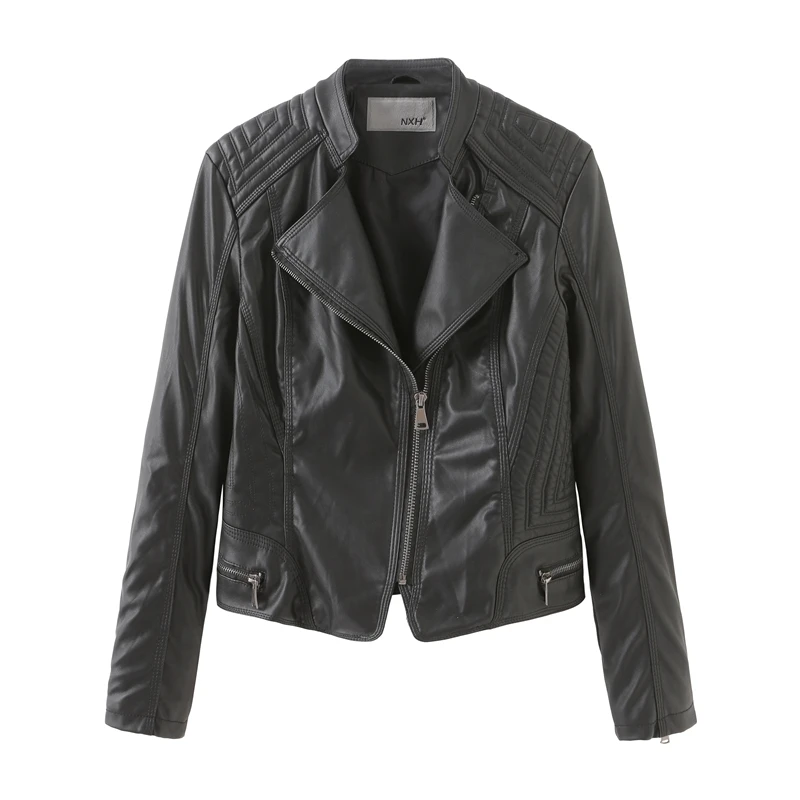 NXH leather jacket women plus size biker jacket faux leather fall jackets autumn women fashion coat pink skyblue