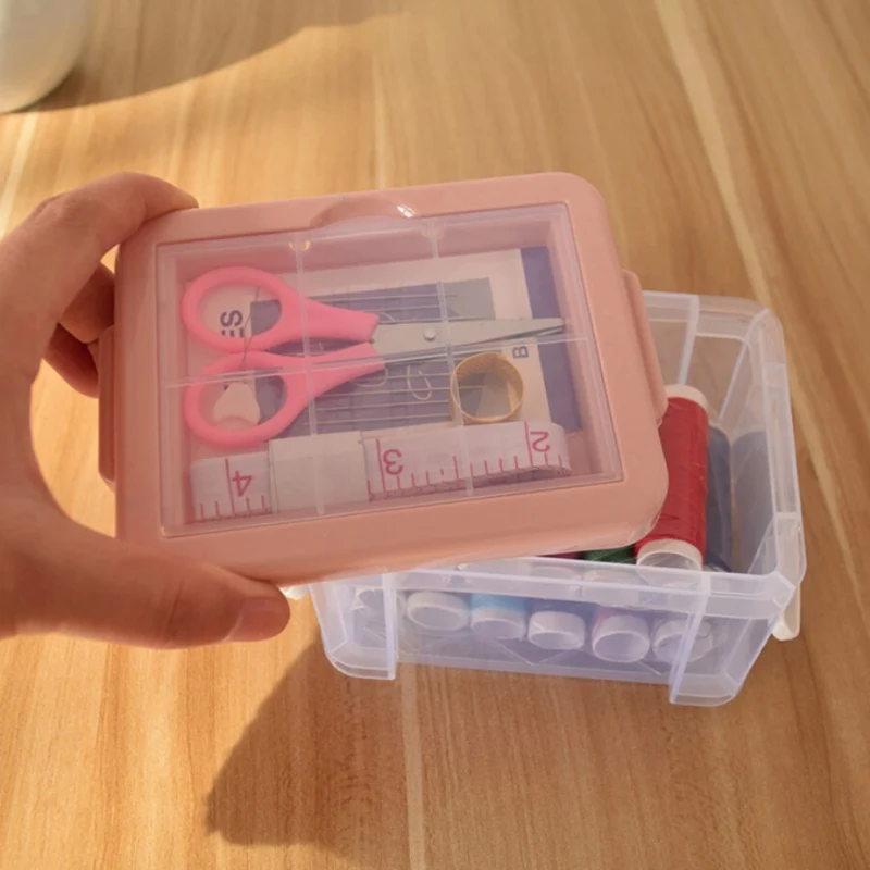 Пластиковая коробка корзина для шитья Набор аксессуаров, DIY Швейные принадлежности Органайзер заполненный ножницами Thimble Rro
