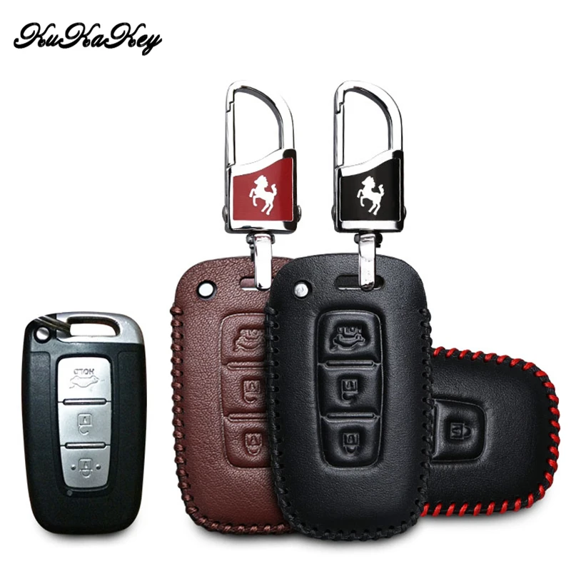 

Genuine Leather Car Key Case Shell Cover For Kia Rio 3 K2 k3 Ceed Picanto Cerato Sportage 3 2017 3 Button Key Chain Key Holder