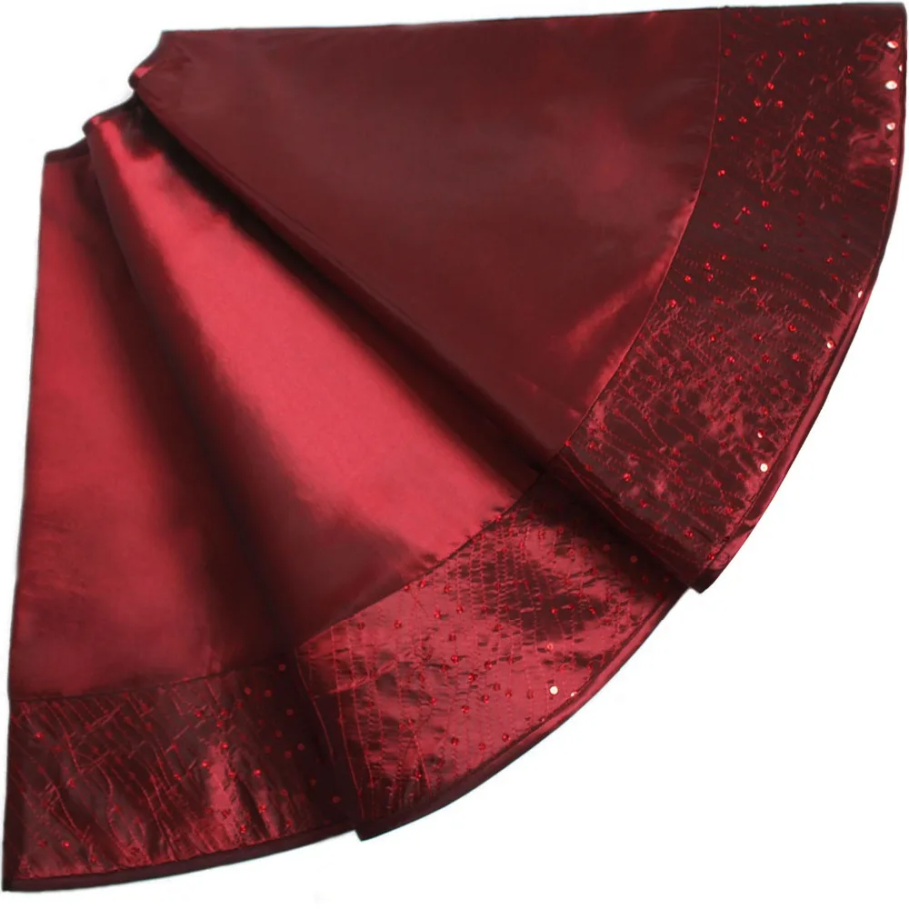 

Free shipping extra large 50" sparkle Glitter Sequin border elegant faux silk Christmas Tree Skirt burgundy P1419-01