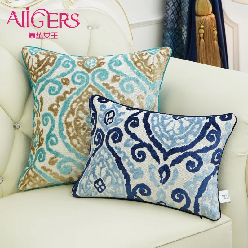 Чехол на подушку Avigers из плотного бархата с синими цветами|cushion cover|throw pillow