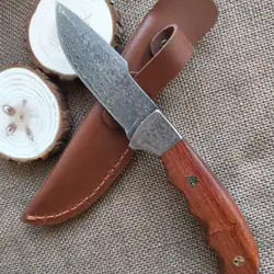 Новый ручной кованые Дамаск охотничий нож 58 HRC Дамаск Сталь неподвижный нож ebony справиться с кожаной оболочке