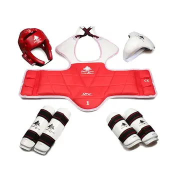 

6 Pieces WTF Taekwondo Sparring Gear Protector Guard Set - Helmet Chest Shin Guard Forarm Guard Groin Guard bag