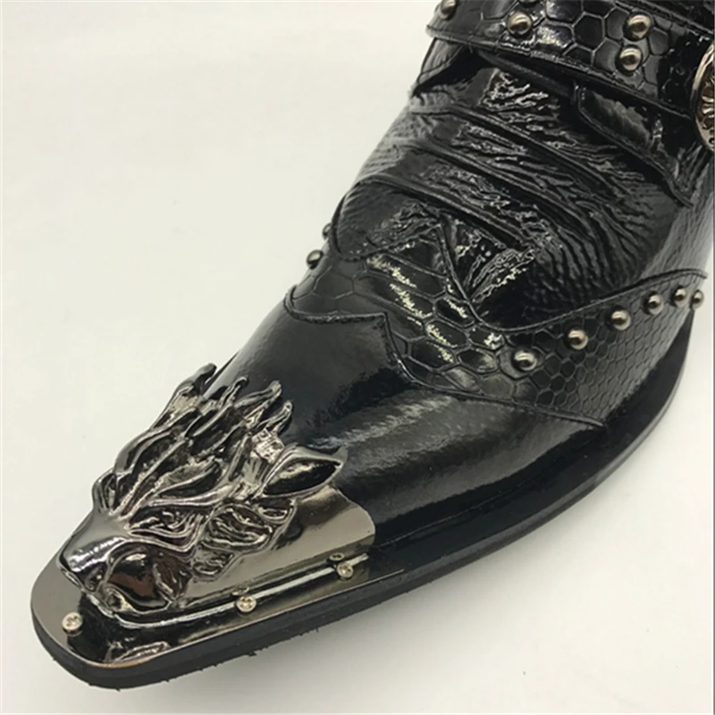 New Punk Style Genuine Leather Men Ankle Boots Iron Pointed Toe Lace Up Mens Military Cowboy Boots