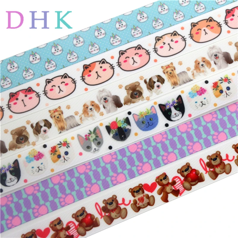 DHK 7/8 ''10 ярдов кошка собака Валентина Печатный grosgrain ленточный аксессуар hairbow головной убор украшения оптом OEM B1736