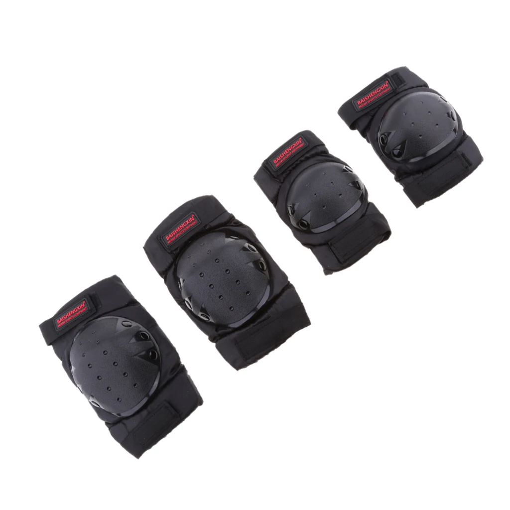 4 Pcs Motorcycle Motocross Cycling Elbow and Knee Pads Protector Guard Armors Set For Skateboarding Dirt Bike Scooter Black