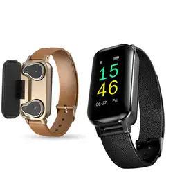 T89 Dual Bluetooth 5,0 TWS наушники умный браслет устройство слежения за кровяным давлением Смарт часы для мужчин для IOS Android телефонов