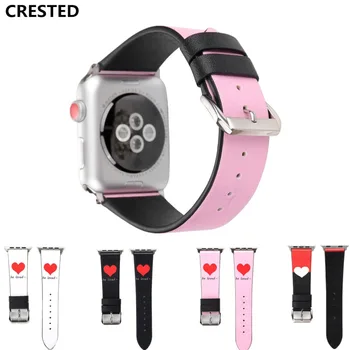 

CRESTED Genuine Leather strap For Apple watch band 42mm 38mm iwatch series 3 2 1 love Heart wrist bands belt corrrea Accessories
