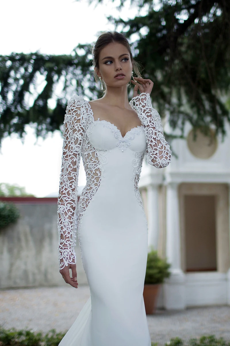 Hot Sale Outdoor White Lace And Organza Mermaid Wedding Dresses