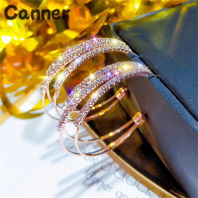 Каннер модные женские туфли Jewelry многослойные, круглые серьги-кольца Сияющий Золотой серебряного цвета со стразами серьги для Свадебная
