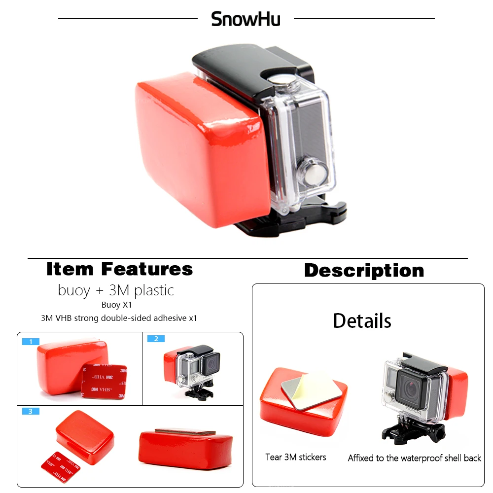 SnowHu для поплавок Gopro Floaty Box с 3M клейким слоем анти-раковина наклейка float блок буй губка для Gopro Hero8 7 6 5 4 для Yi GP46