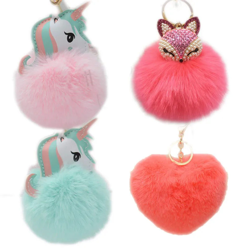 Charms Crystal Faux Fox Plush Toy Animal Keychain Heart-shaped Unicorn Fox Key Pendant Suffed Animal Toy Licorne Jewelry Charms Crystal Faux Fox Plush Toy Animal Keychain Heart-shaped Unicorn Fox Key Pendant Suffed Animal Toy Licorne Jewelry
