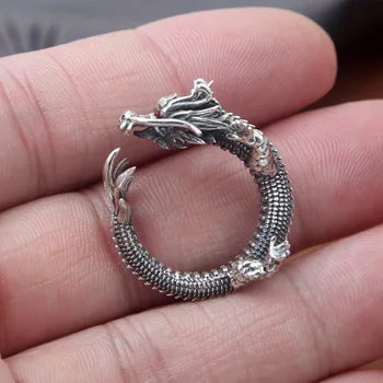 

S925 Pure Silver Jewelry Personalized Handmade Retro Silver Dragon Creative Trend Open Design Ring