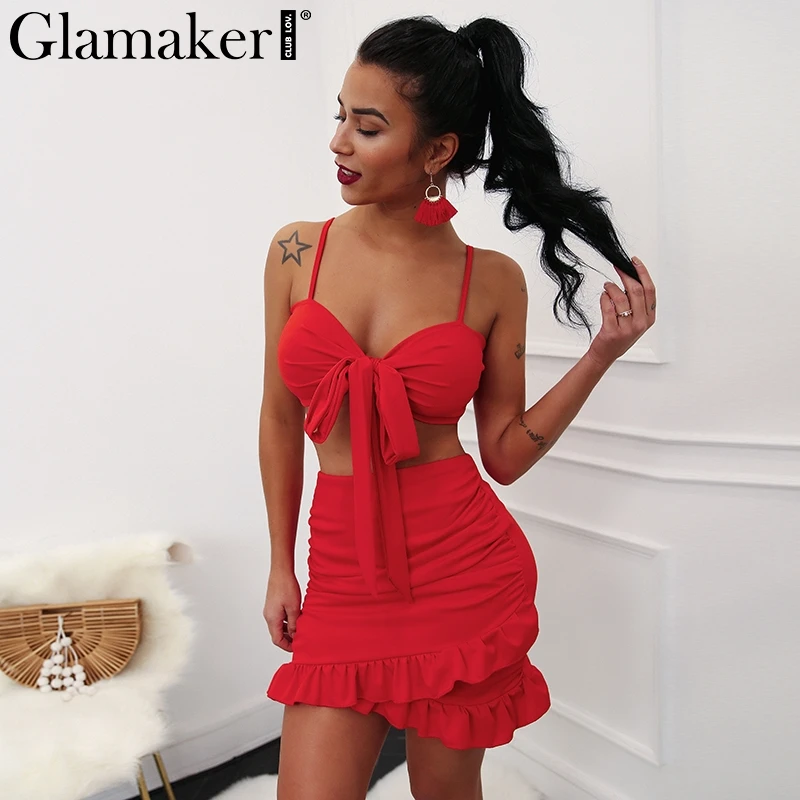 Glamaker/женское платье с оборками и бретелькой на шее vestidos сексуальные вечерние