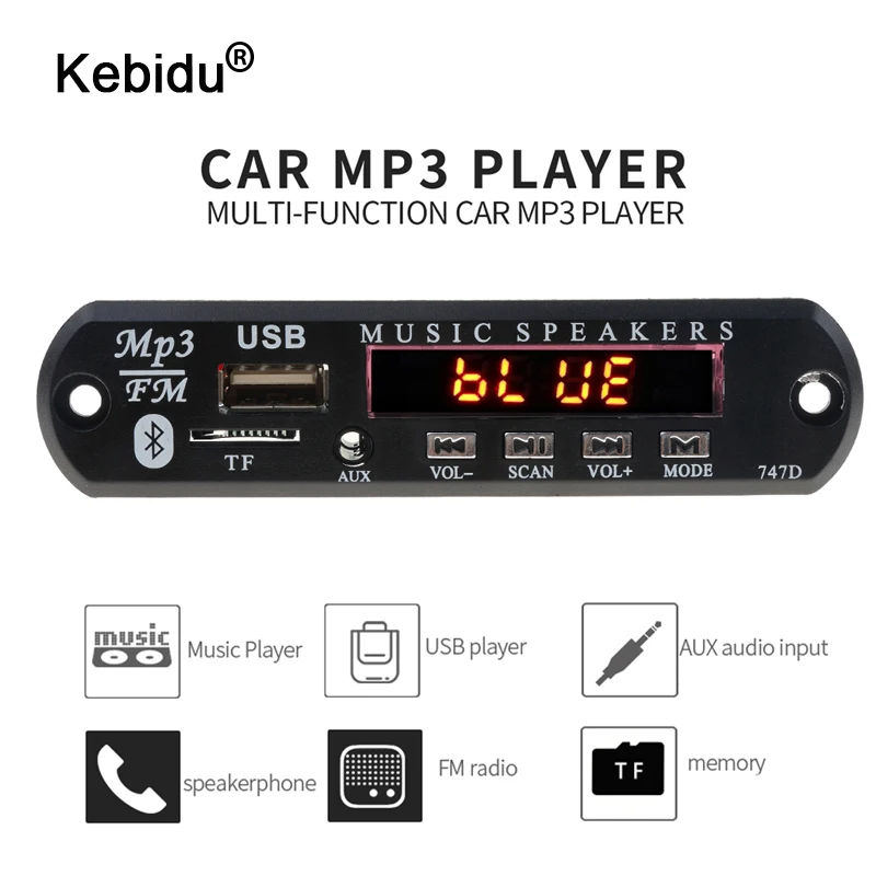 

kebidu Bluetooth MP3 Player Decoder Board FM Radio TF USB 3.5mm AUX Audio Handfree Car Kit For Car For Iphone Android Phone