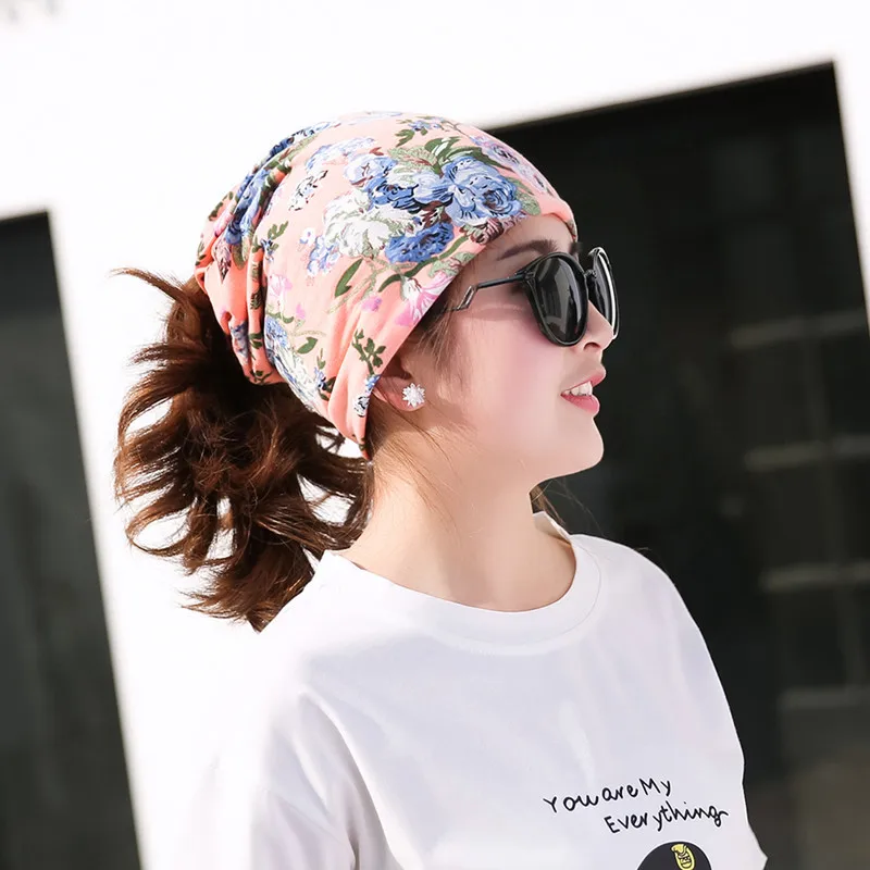 Cotton Ladies Flower Printed Tube Hat Multi-function Girls Headwear Spring Fall Floral Pattern Turbante Fashion Turban