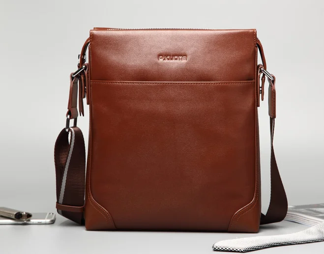 

P.kuone 2017 new fashion Genuine Leather Men Bag Cowskin Men Messenger Bags Business Casual Cowhide Men's Shoulder Crossbody Bag