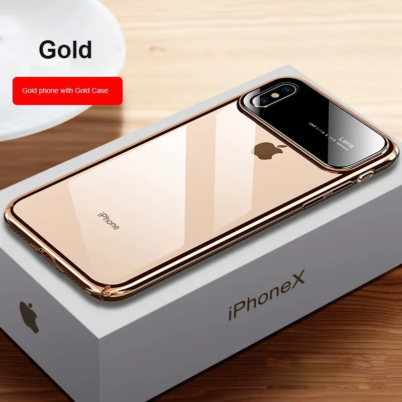 Стильный черный чехол для камеры из закаленного стекла для iPhone XS Max XR X супер пластиковый защитный чехол для iPhone XR 7 8 Plus чехол - Цвет: Gold