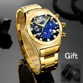 

men's watch TEMEITE brand mens watch quartz luxury gold blue steel man wristwatch waterproof creative casual male clocks