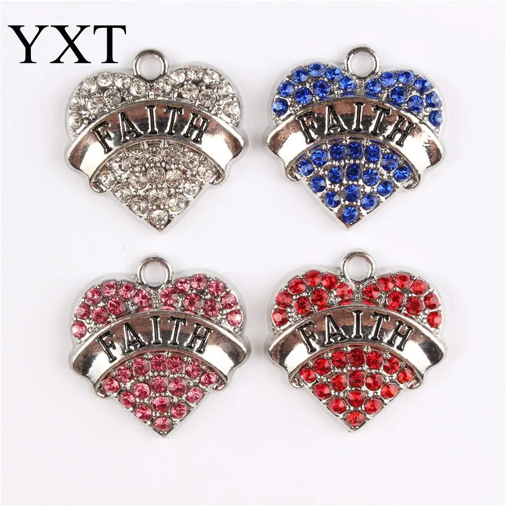

Pink White Blue Red Genuine Love Heart FAITH Crystal Charms Pendant Fitting DIY Necklace Bracelet Party Jewelry Creative Friend