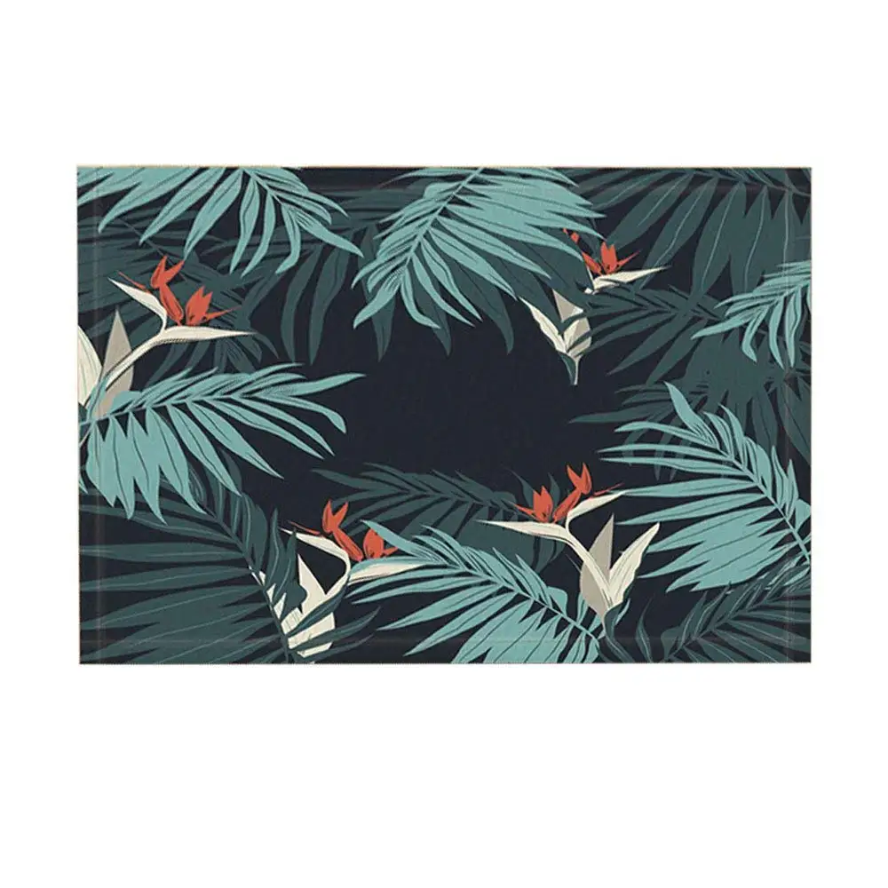 Tropical Plant Decor Bath Rugs By Green Leaf And Red Flower Non-Slip Floor Entryways Indoor Front Door Mat Bathroom | Дом и сад