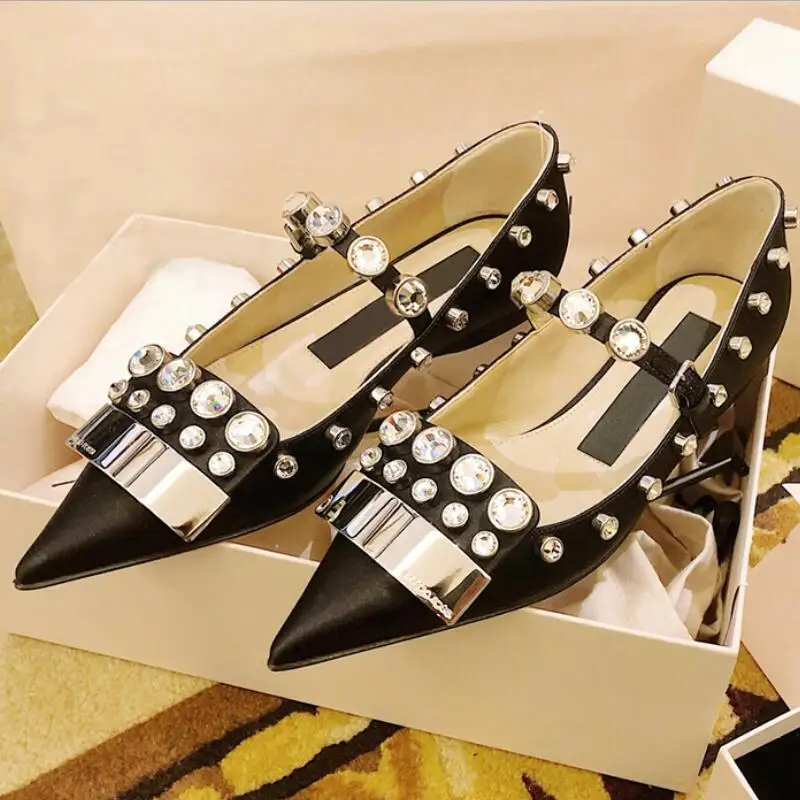 

European Rhinestone Ballet Flats Woman Zapatos Enfermera Flat Shoes Loafers Summer Zapatillas Mujer Crystal Women Leather sShoes