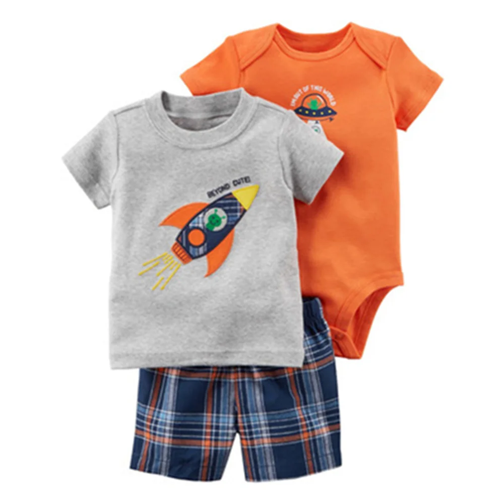 Летний комплект из 3 предметов для маленьких мальчиков; футболка с рисунком; Детские футболки; боди; Одежда для мальчиков; комплект одежды с шортами