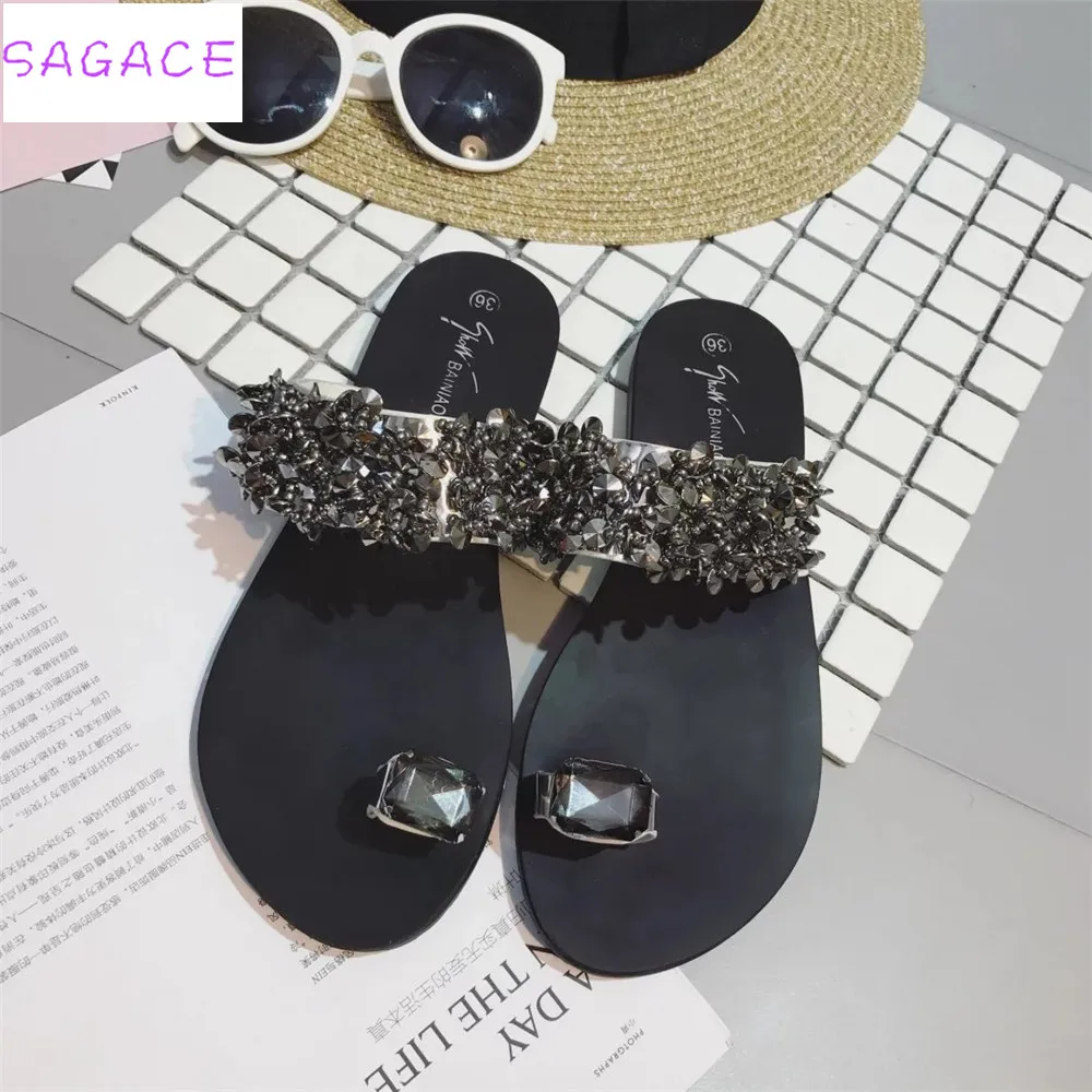 SAGACE 2018 женские босоножки Вьетнамки новинка моды летнего сезона стразы Туфли на