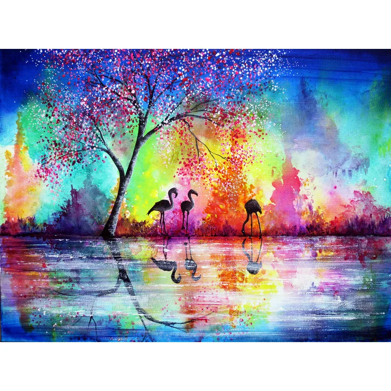 

Full Square Diamond 5D DIY Diamond Painting flamingos by the lake Embroidery Cross Stitch Rhinestone Mosaic Painting Decor