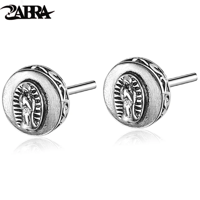 925 Sterling Silver Earring Virgin Mary Stamp Studs Set Handmade 925 Sterling Silver Earring Virgin Mary Stamp Studs Set Handmade Cute Rock Punk Retro Jewelry For Women And Men Brinco Masculino