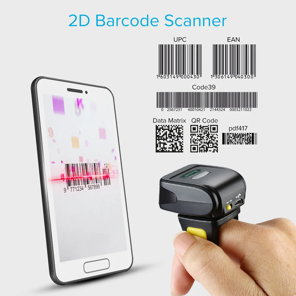 

EYOYO R30 2D Barcode Scanner Wireless Bluetooth Barcode Reader For PDF 417 DM QR Code For IOS Android Windows