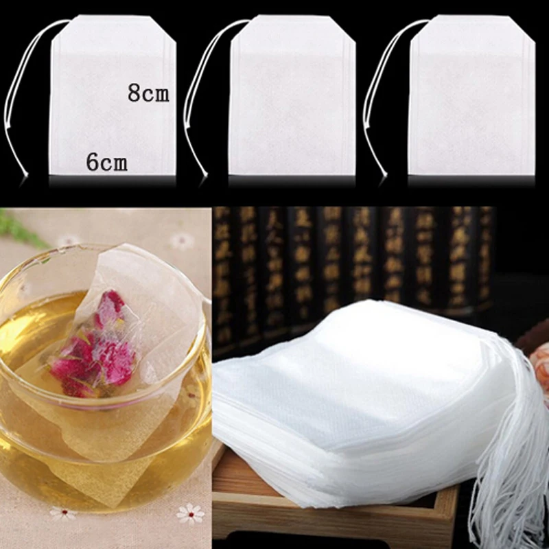 

100 Pcs 6 x 8cm Convenient Empty Teabags String Heat Seal Filter Paper Herb Loose Tea Tisanes Bags White Box Bag Organizr 2019