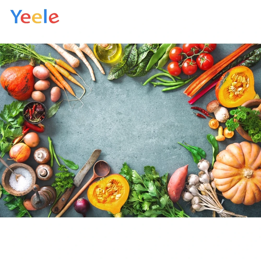 

Yeele Cooks Food Vegetable Kitchen Spoon Fork Backdrops Photography Background Customized Photographic Backdrop For Photo Studio