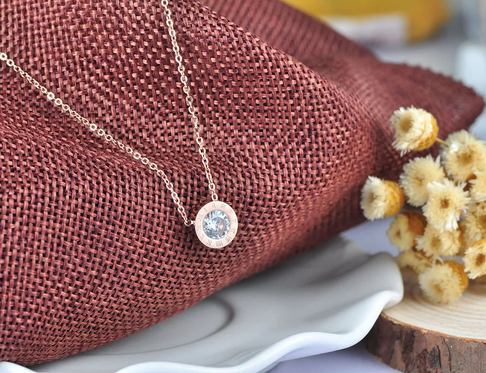 Lokaer Classic Round 2Ct Cubic Zirconia Pendant Necklace Earrings Ring Jewelry Sets Titanium Steel For Valentine’s Day SE007R