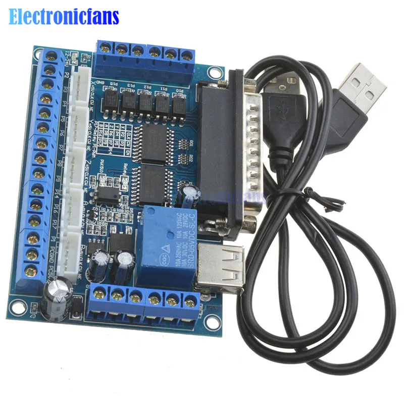 

1Set MACH3 Engraving Machine 5 Axis CNC Breakout Board Module With Optical Coupler For Stepper Motor Drive Controller+USB Cable