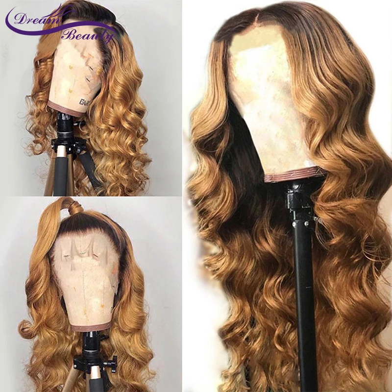 180 Density Ombre Human Hair Wig with Baby Hair Colored 1b/27 Dark Roots Honey Blonde 13X6Lace Front Human Hair Wig dream beauty